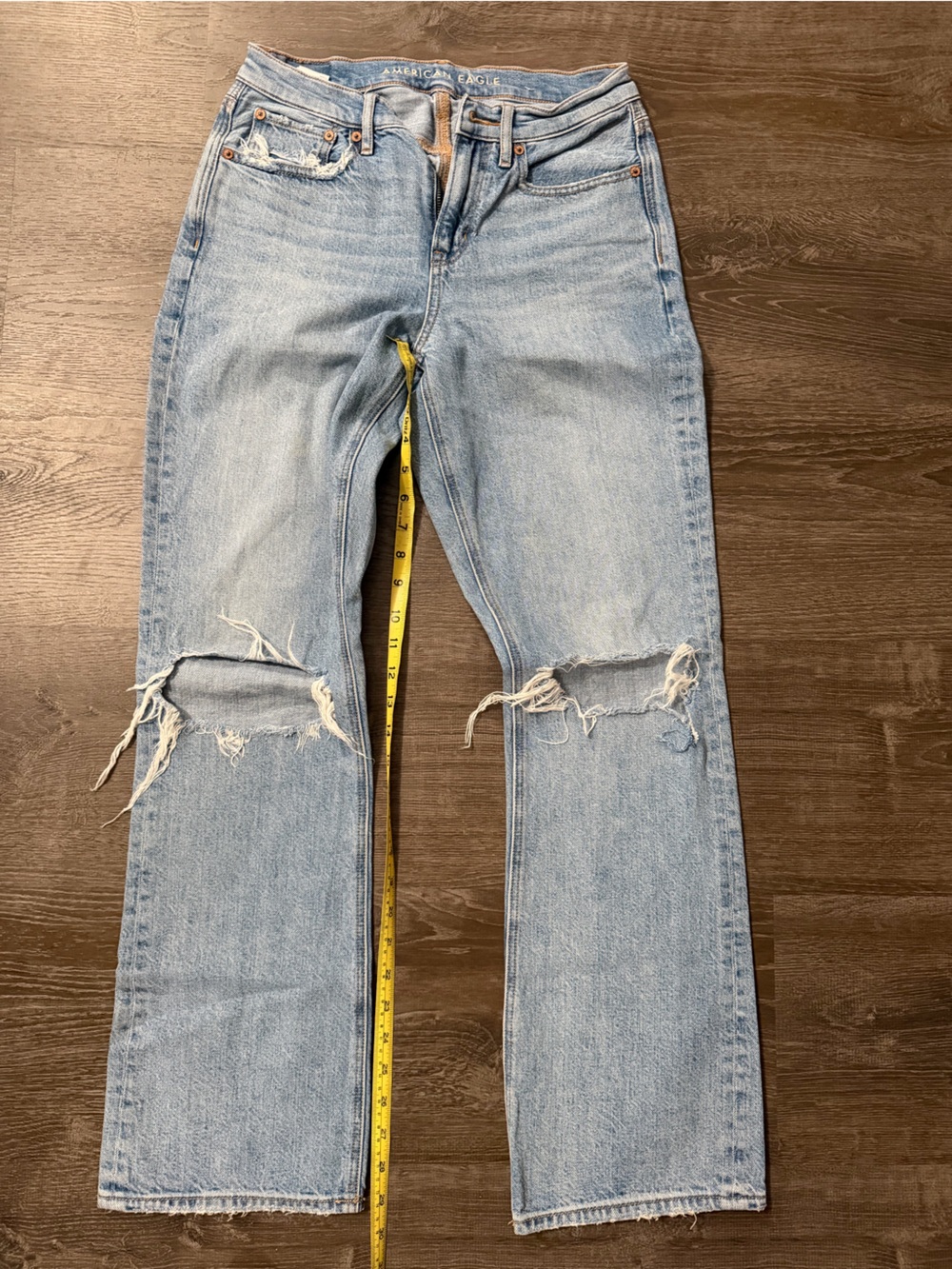 American Eagle Outfitters Light Blue Distressed Straight-Leg Jeans